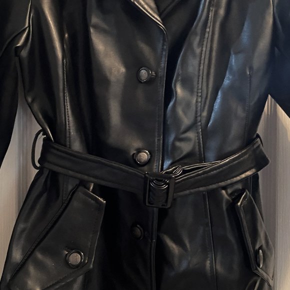 Black Faux Leather Coat - Picture 4 of 6
